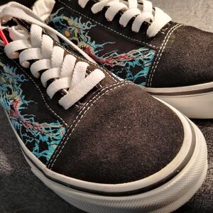 Vans Black Suede Sneakers with Blue & Red Graphic